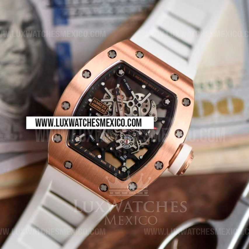 Richard Mille RM 035 02 Black Toro Americas Oro Rosa de 18k Mejor Edici n Dial de Esqueleto con Correa de Caucho Blanco