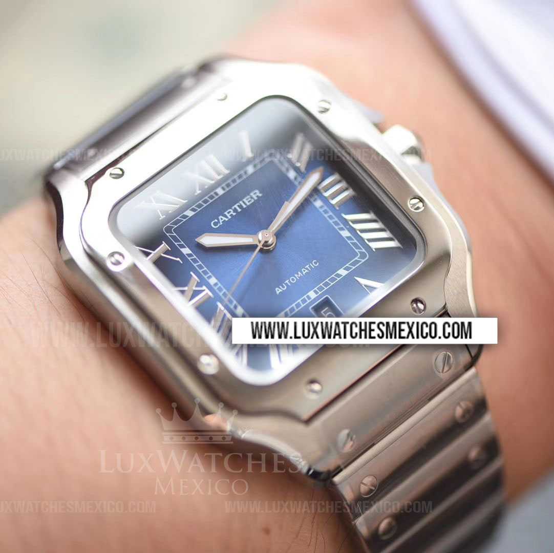 Cartier Santos de Cartier Acero Inoxidable Mejor Edici n Dial Azul con Pulsera de Acero Inoxidable