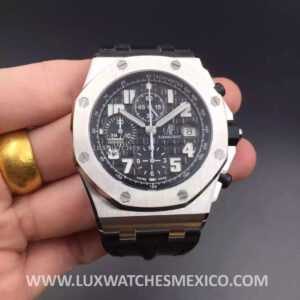 Royal Oak Offshore Chronograph de Acero Inoxidable Mejor Edición Dial Negro con Correa de Cuero Negro