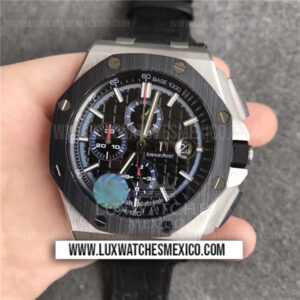 Royal Oak Offshore Chronograph de Acero Inoxidable Mejor Edición Dial Negro con Correa de Cuero Negro