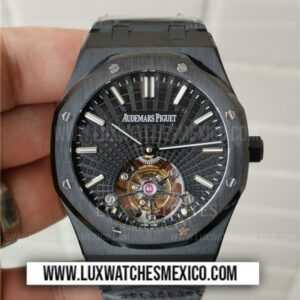 Royal Oak Tourbillon Extra-Thin de Acero Inoxidable Laminado en PVD Mejor Edición Dial Negro