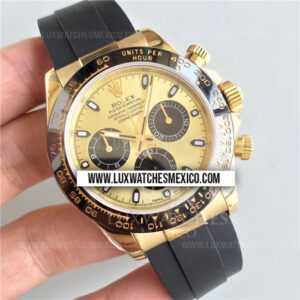Rolex Daytona 116518LN con Laminas de Oro Amarillo de 18k Mejor Edición Dial Dorado con Correa de Caucho Negro