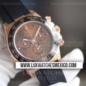 Rolex Daytona 116515 con Laminas de Oro Rosa de 18k Mejor Edición Dial Chocolate con Correa de Caucho Negro