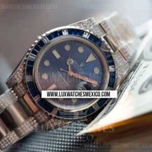 Rolex Submariner de Acero Inoxidable Mejor Edición Bisel Pavimentado de Zirconias Azules con Dial Azul