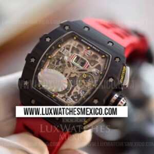 Richard Mille RM011 Forged Carbon Mejor Edición Dial de Esqueleto con Correa de Caucho Rojo