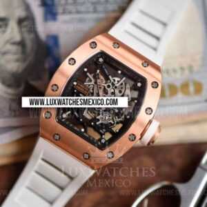Richard Mille RM 035-02 Black Toro Americas Oro Rosa de 18k Mejor Edición Dial de Esqueleto con Correa de Caucho Blanco