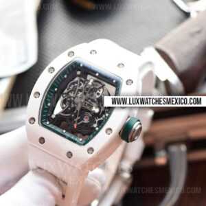 Richard Mille RM 055 Bubba Watson Cerámica Blanca Mejor Edición Dial de Esqueleto con Correa de Caucho Blanco