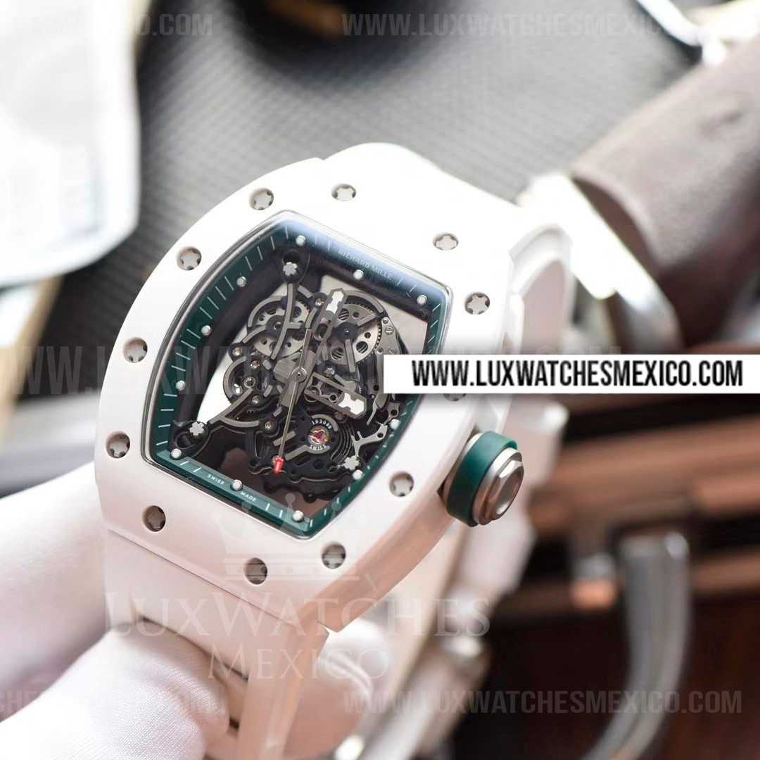 Richard Mille RM 055 Bubba Watson Cer mica Blanca Mejor Edici n Dial de Esqueleto con Correa de Caucho Blanco