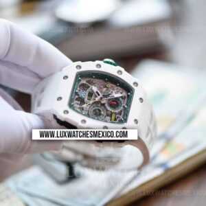 Richard Mille RM011 Felipe Massa Chronograph Cerámica Blanca Mejor Edición Dial de Esqueleto con Correa de Caucho Blanco
