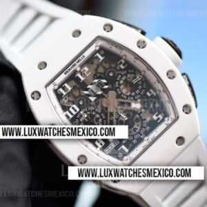 Richard Mille RM011 Felipe Massa Cerámica Blanca Mejor Edición Dial de Esqueleto con Correa de Caucho Blanco