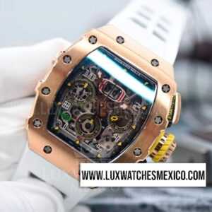 Richard Mille RM011 Felipe Massa Chronograph Oro Rosa de 18k Mejor Edición Dial de Esqueleto con Correa de Caucho Blanco