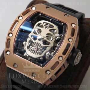 Richard Mille RM 052 Tourbillon Oro Rosa de 18k Mejor Edición Dial de Calavera con Correa de Caucho Negro