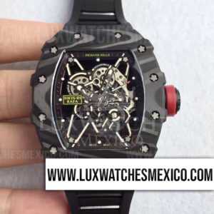 Richard Mille RM035-02 Rafael Nadal Laminado en PVD Mejor Edición Dial de Esqueleto con Correa de Caucho Negro