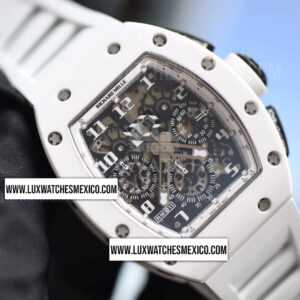 Richard Mille RM 011 Felipe Massa Chronograph Cerámica Blanca Mejor Edición Dial de Esqueleto con Correa de Caucho Blanco