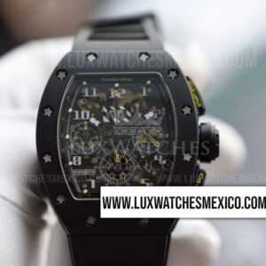Richard Mille RM011 Forged Carbon Chronograph Mejor Edición Dial de Esqueleto con Correa de Caucho Negro