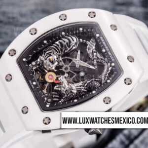 Richard Mille RM 51-01 Tiger-Dragon de Cerámica Blanca Mejor Edición con Correa de Caucho Blanco
