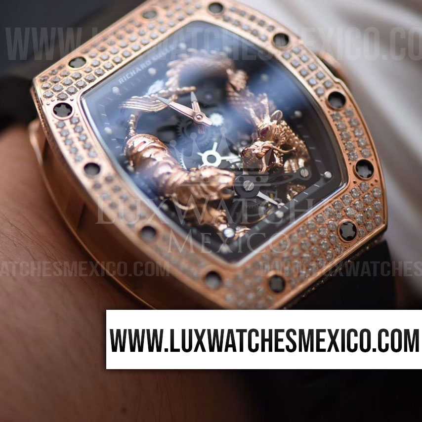 Richard Mille RM 51 01 Tigre Drag n Michelle Yeoh Oro Rosa de 18k Mejor Edici n Bisel Pavimentado de Zirconias con Correa de Caucho Negro