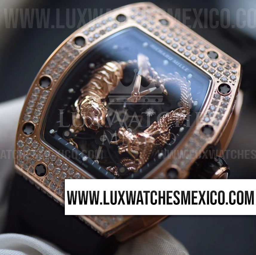 Richard Mille RM 51 01 Tigre Drag n Michelle Yeoh Oro Rosa de 18k Mejor Edici n Bisel Pavimentado de Zirconias con Correa de Caucho Negro