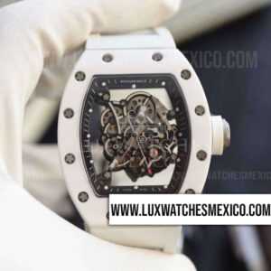 Richard Mille RM 055 Bubba Watson Cerámica Blanca Mejor Edición Dial de Esqueleto con Correa de Caucho Blanco