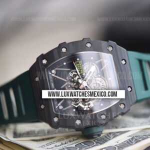 Richard Mille RM035-02 de Titanio Laminado en PVD Mejor Edición Dial de Esqueleto con Correa de Caucho Verde