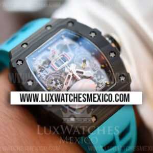 Richard Mille RM011 Forged Carbon Chronograph Mejor Edición Dial de Esqueleto con Correa de Caucho Azul