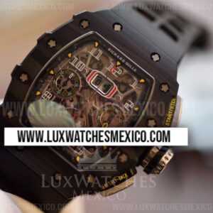 Richard Mille RM011 Chronograph Carbono Forjado Mejor Edición Dial de Esqueleto con Correa de Caucho Negro