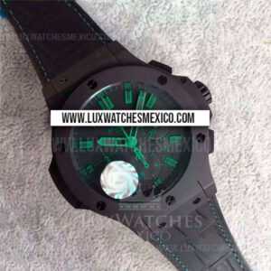 Hublot Big Bang 44 mm All Black Green Edición Limitada PVD Mejor Edición Dial Negro con Marcadores Verdes con Correa de Caucho Negro