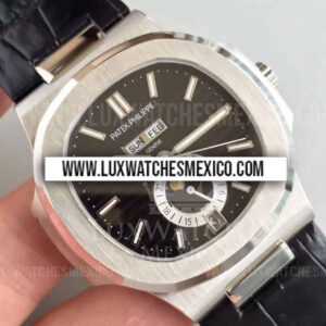 Patek Philippe Nautilus 5726/1A Complicated de Acero Inoxidable Mejor Edición Dial Negro con Correa de Cuero Negro