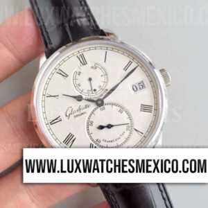 Glashutte Original Senator Chronometer de Acero Inoxidable Mejor Edición Dial Blanco con Correa de Cuero Negro y Reserva de Energía