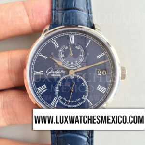 Glashutte Original Senator Chronometer de Acero Inoxidable Mejor Edición Dial Azul con Reserva de Energía