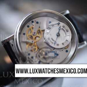 Breguet Tradition 7057BB de Acero Inoxidable con Reserva de Energía Mejor Edición Dial de Esqueleto Plateado con Correa de Cuero Negro