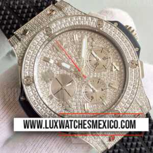 Hublot Big Bang Chronograph de Acero Inoxidable Mejor Edición Totalmente Pavimentado de Zirconias con Correa de Caucho Negro