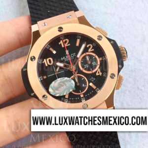 Hublot Big Bang 44 mm con Laminas de Oro Rosa de 18k Mejor Edición Dial Negro con Correa de Caucho Negro
