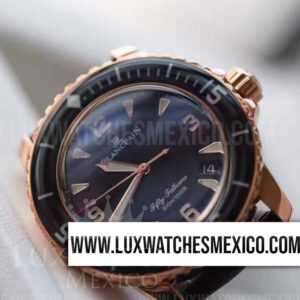 Blancpain Fifty Fathoms Laminado de Oro Rosa de 18k Mejor Edición Dial Negro con Correa de Cuero Azul