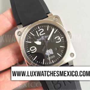 Bell & Ross BR03-92 EDC 2/4 La Fayette de Acero Inoxidable Mejor Edición Dial Apes Negro con Correa de Caucho Negro