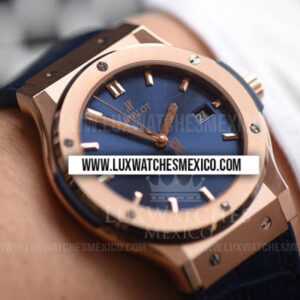Hublot Classic Fusion 38 mm con Laminas de Oro Rosa de 18k Mejor Edición Dial Azul con Correa de Cuero Azul