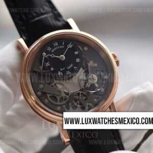 Breguet Tradition 7057BR con Laminas de Oro Rosa de 18k con Reserva de Energía Mejor Edición Dial de Esqueleto Negro con Correa de Cuero Negro