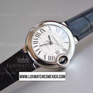 Cartier Ballon Bleu 42 mm de Acero Inoxidable Mejor Edición Dial Blanco Texturizado con Correa de Cuero Negro