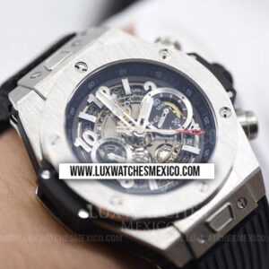 Hublot Big Bang Unico 45 mm Bisel de Acero Inoxidable Mejor Edición Dial de Esqueleto con Correa de Caucho Negro