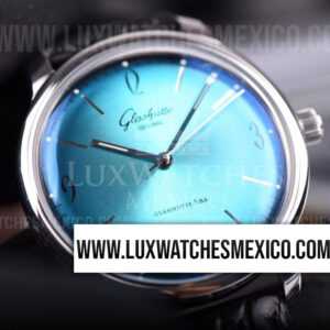 Glashutte Original Senator Sixties Aqua de Acero Inoxidable Mejor Edición Dial Azul con Correa de Cuero Negro
