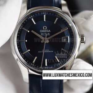 Omega De Ville Hour Vision Co-Axial de Acero Inoxidable Mejor Edición Dial Azul con Correa de Cuero Azul