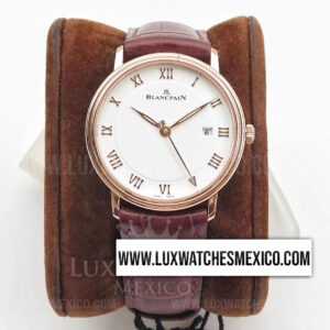 Blancpain Villeret Ultra Slim Laminado de Oro Rosa de 18k Mejor Edición Dial Blanco con Correa de Cuero Marrón