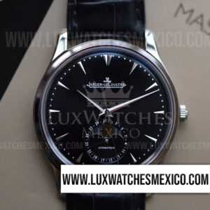 Jaeger LeCoultre Master Ultra Thin Moon de Acero Inoxidable Mejor Edición Dial Negro con Correa de Cuero Negro
