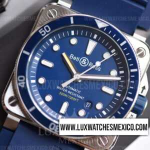 Bell & Ross BR 03-92 Diver de Acero Inoxidable Mejor Edición Dial Azul con Correa de Caucho Azul (Correa de Nylon Gratis)