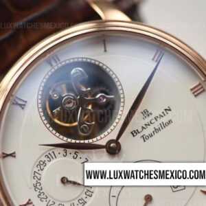 Blancpain Villeret Tourbillon Laminado de Oro Rosa de 18k Mejor Edición Dial Blanco con Correa de Cuero Marrón