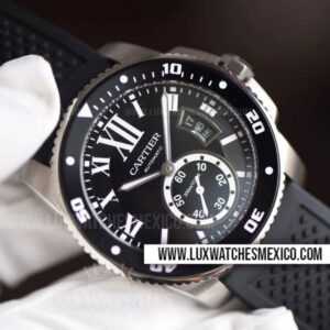 Cartier Calibre De Cartier Diver de Acero Inoxidable Mejor Edición Dial Negro con Correa de Caucho Negro