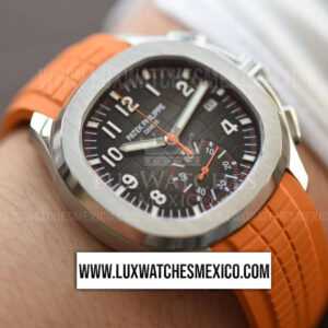 Patek Philippe Aquanaut Chronograph 5968A Mejor Edición Dial Negro Texturizado con Correa de Caucho Naranja