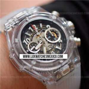 Hublot Big Bang Unico Magic Sapphire Mejor Edición Dial Negro con Correa de Caucho Transparente