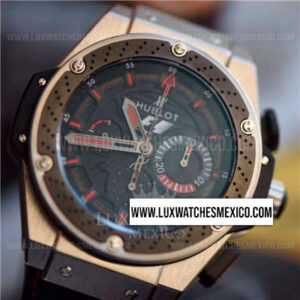Hublot Big Bang F1 King Power con Laminas de Oro Rosa de 18k Bisel de Cerámica Mejor Edición Dial Negro con Correa de Caucho Negro