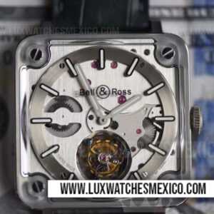Bell & Ross BR-X2 Tourbillon de Acero Inoxidable Mejor Edición Dial de Acero con Correa de Cuero Negro